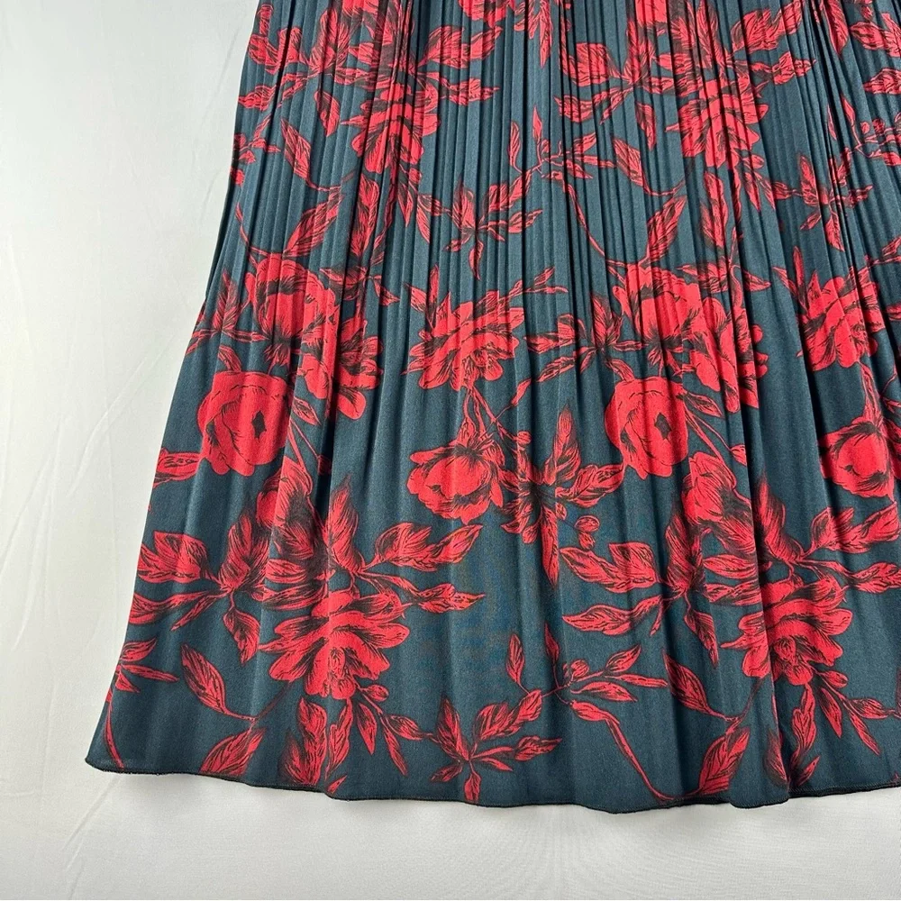 EXLURA Women Floral Pleated Flowy Side Pocket Midi Skirt Red Navy - Picture 10 of 15